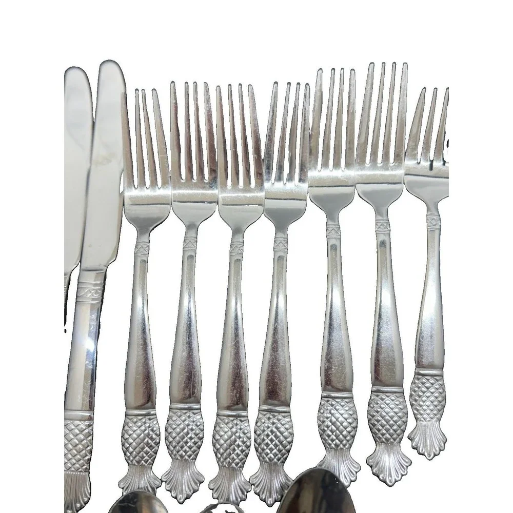 International Stainless Steel China Flatware Set Pineapple Fruit 33 Count